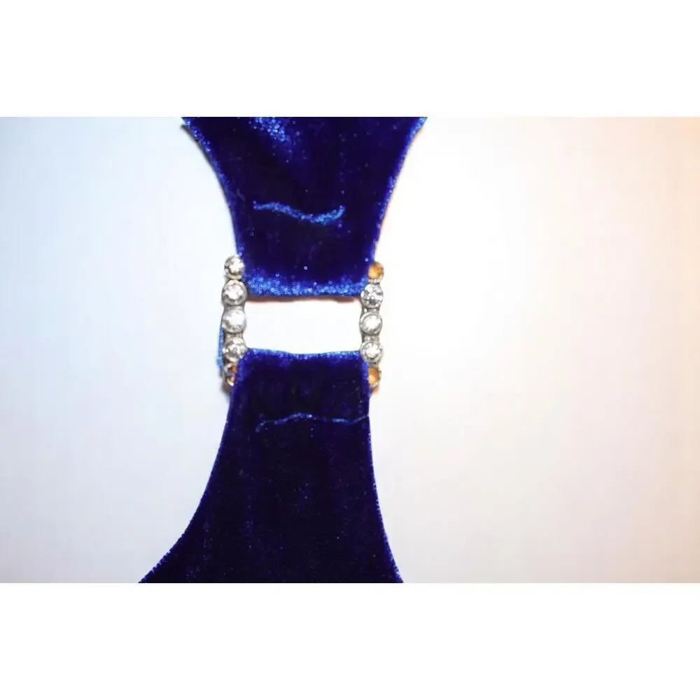 Kiki USA Royal Blue Velvet Halter Dress – Size 40 - Picture 5 of 16